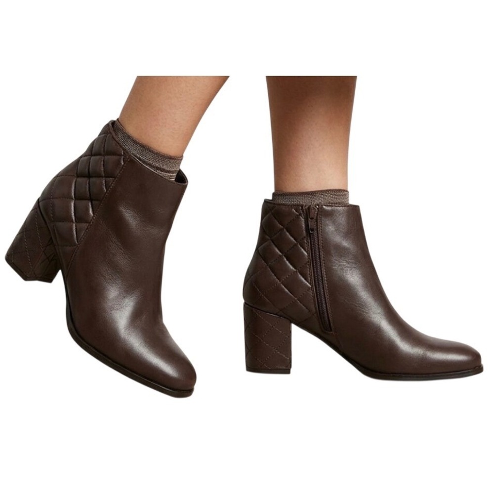 Seychelles Brown Leather Quilted Block Heel Ankle Boots Booties Size 9